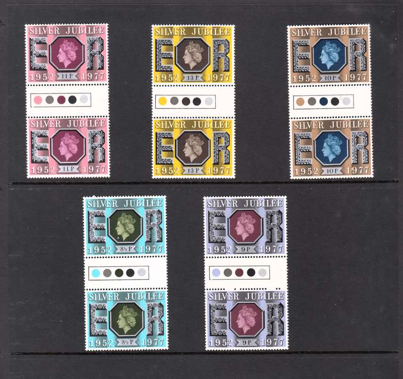 Great Britain 1977 Silver Jubilee set gutter pair mint stamps