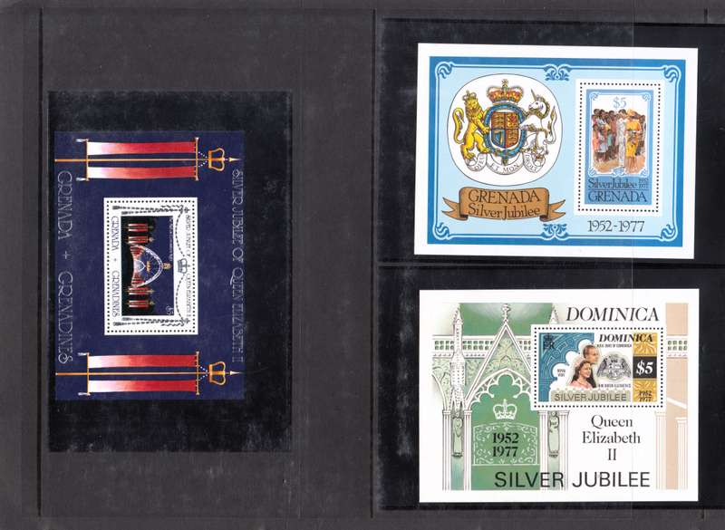 1977 Elizabeth II (1952-2022) Era Silver Jubilee Dominica and Grenada Stamp Block Mint.