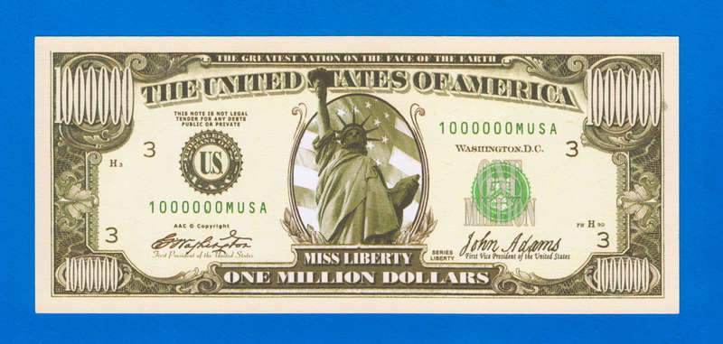 2003 Traditional Million Dollar Bills-Very Realistic Looking- Fun Gift by America Art.