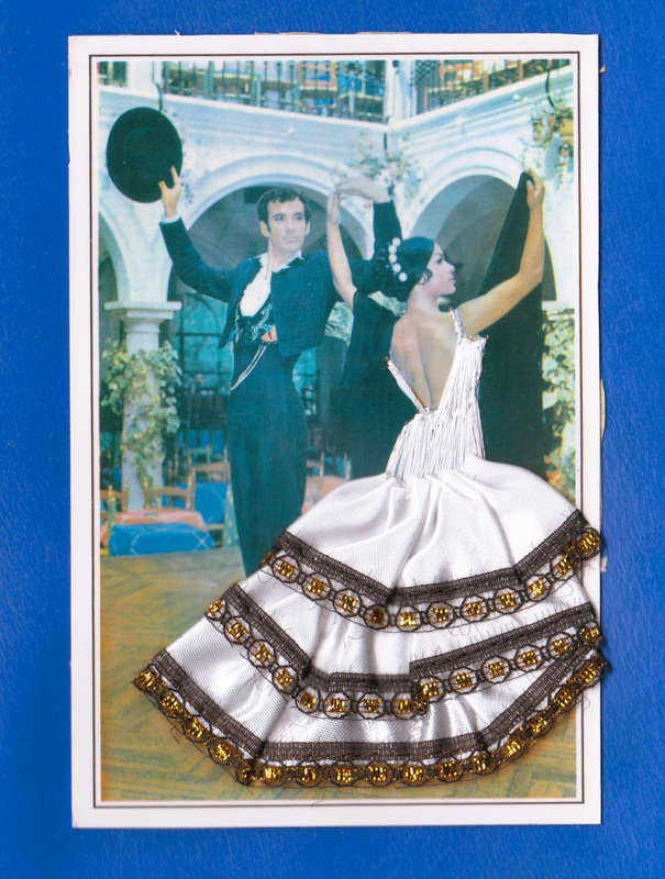 1950's Vintage Silk Embroidered Postcard Spanish Flamenco Lady in Dress. Ethnic Costume