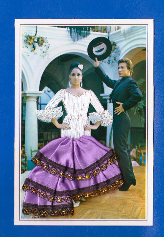 1950's Vintage Silk Embroidered Postcard Spanish Flamenco Lady in Dress. Ethnic Costume