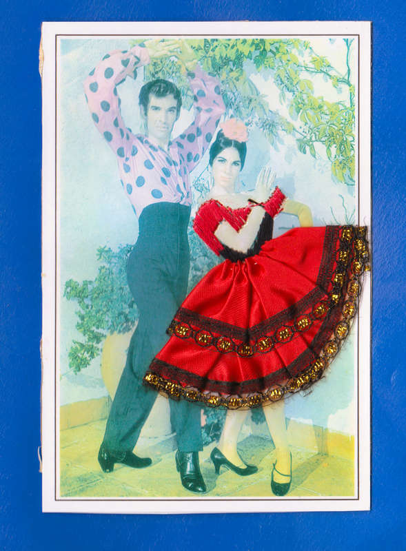 1950's Vintage Silk Embroidered Postcard Spanish Flamenco Lady in Dress. Ethnic Costume