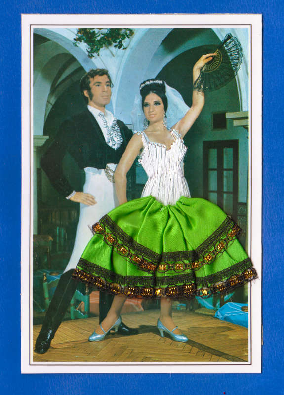 1950's Vintage Silk Embroidered Postcard Spanish Flamenco Lady in Dress. Ethnic Costume