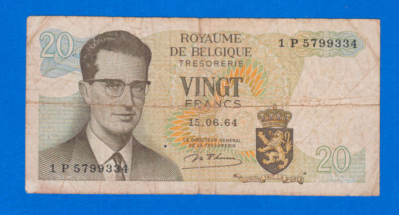 1964 Belgium 20 francs banknote