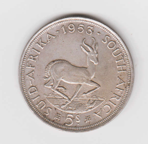 1953 South African Union Silver 5 Shillings