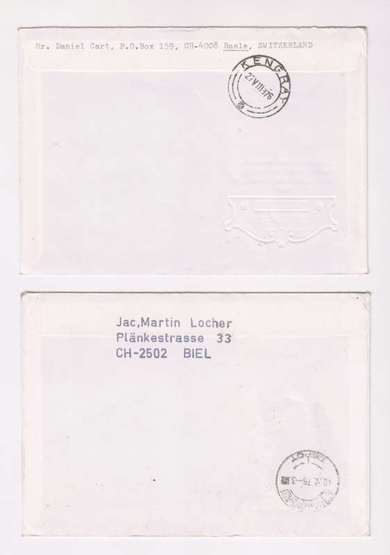 Lot of 2 Vintage 1976 Registered Airmail Bern to South Africa Stamped Covers.