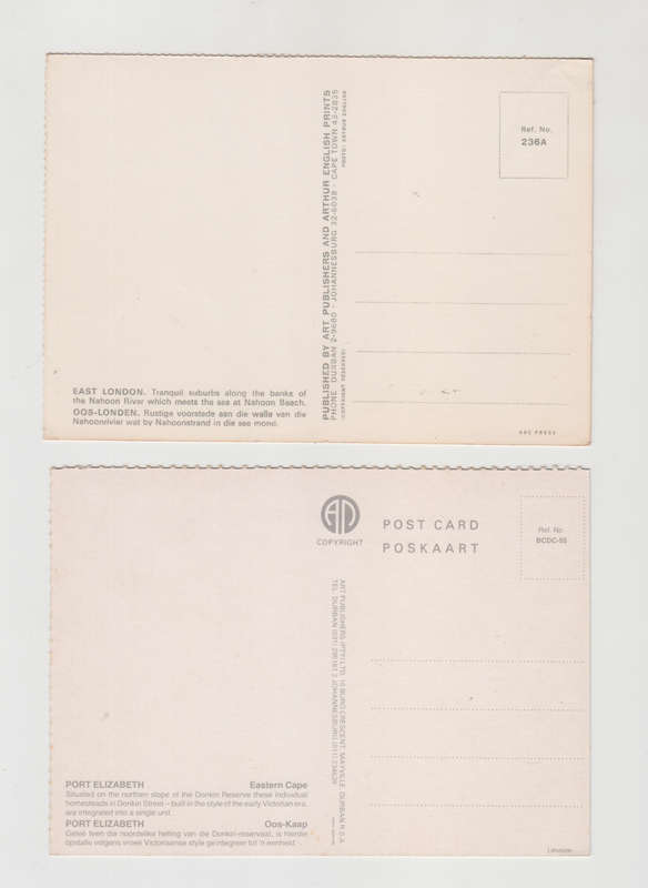 Lot of 2 Post Cards, Eastern Cape, Port Elizabeth and East London.