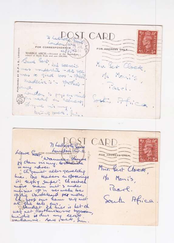 Two 1951 London Colour postcards