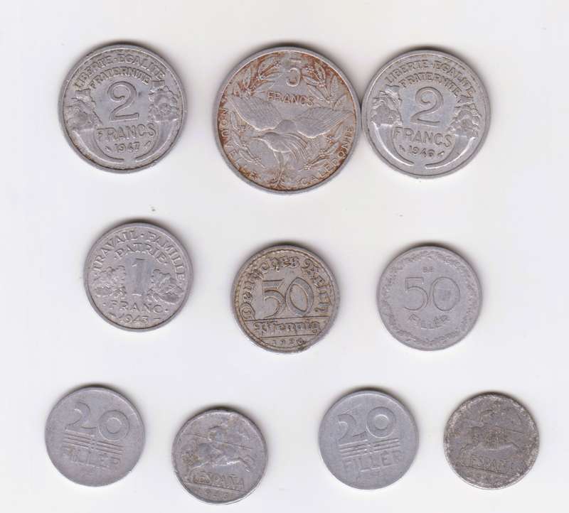 Lot of  10 Alluminium coins, France and Germany pre 1950