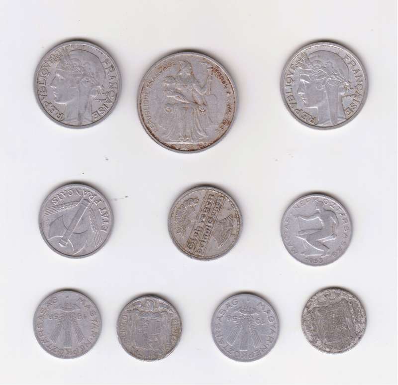 Lot of  10 Alluminium coins, France and Germany pre 1950