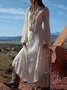 Dress - Boho V Neck Maxi Dress White Medium