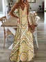Dress - Boho V Neck Maxi Yellow Ethnic Print Extra Large