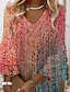 Dress - Boho 3/4 Sleeve Knee Length Rainbow Print Large