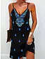 Dress - Boho Mini Dress Black & Blue Floral Print Medium