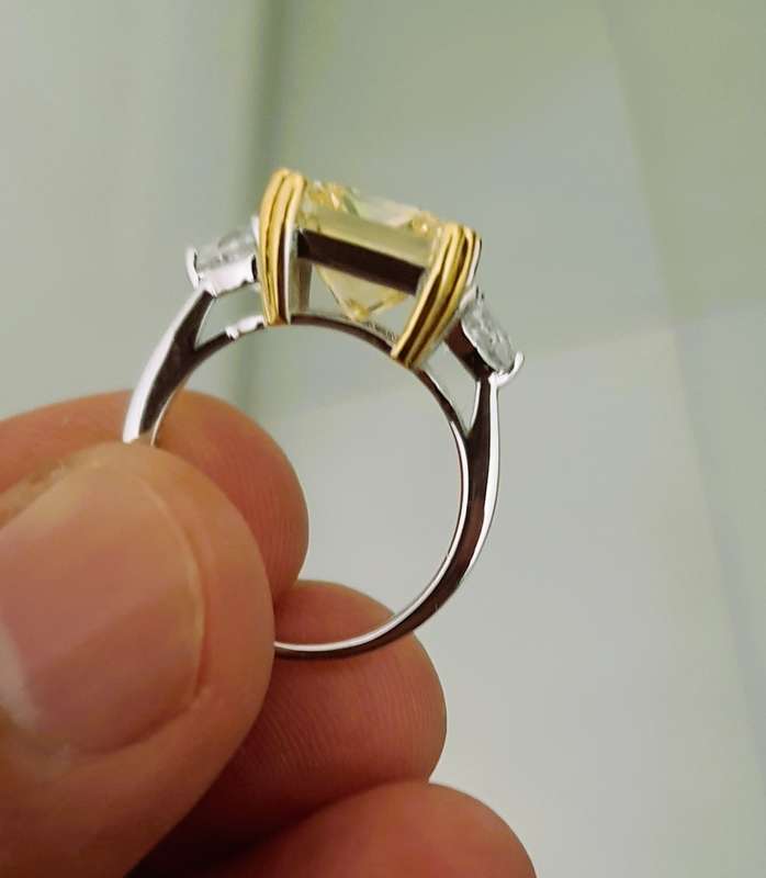 Sapphire Yellow Trilogy Ring Square & Trillant Gemstone cut 925 Sterling Silver Gemstone Ring