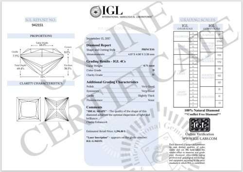 0.71Cts *CERTIFIED* DIAMOND PRINCESS CUT SI1 NATURAL