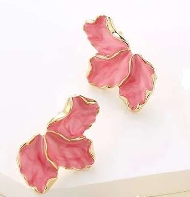 Pink Maple Flower  Enamel Petal Stud Earrings for Women