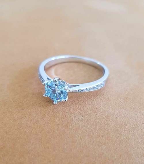 Solitaire Blue 1.00ct Moissanite D/VVS1 Engagement Ring Set in Sterling Silver **Certified*