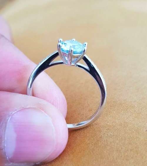 Solitaire Blue 1.00ct Moissanite D/VVS1 Engagement Ring Set in Sterling Silver **Certified*