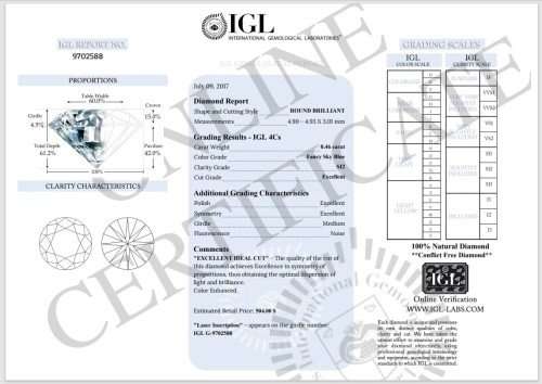 0.46Cts Diamond Round Sky Blue **CERTIFIED**Loose Natural Diamond