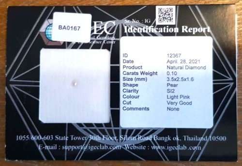 0.10Cts  PEAR CUT DIAMOND LIGHT PINK **CERTIFIED**SPARKLING NATURAL