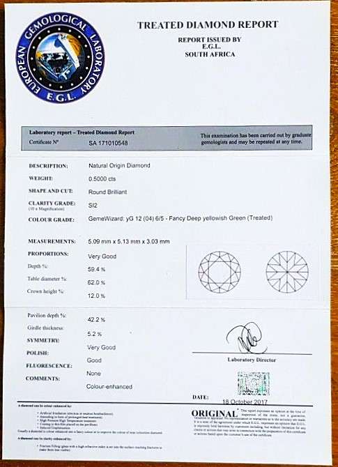 0.50Cts  DIAMOND ROUND GREEN EGL**CERTIFIED**  SPARKLING NATURAL