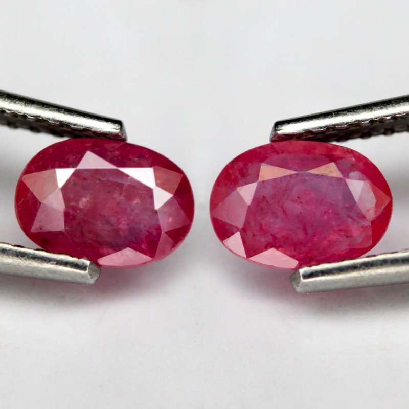 1.17Ct.  Ruby Pinkish Red Oval Facet **Pair** Normal Heated  Natural Gemstone