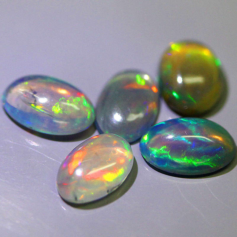1.03Ct. Opal Oval Cabochon 5 Pieces Multi Colors Rainbow 3D Ethiopian Gemstone