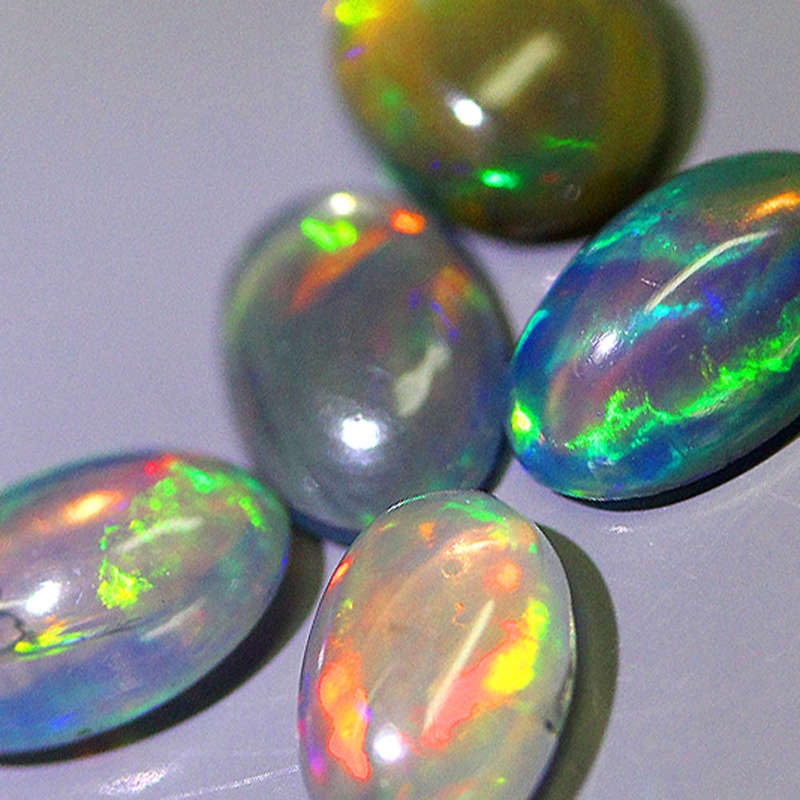 1.03Ct. Opal Oval Cabochon 5 Pieces Multi Colors Rainbow 3D Ethiopian Gemstone