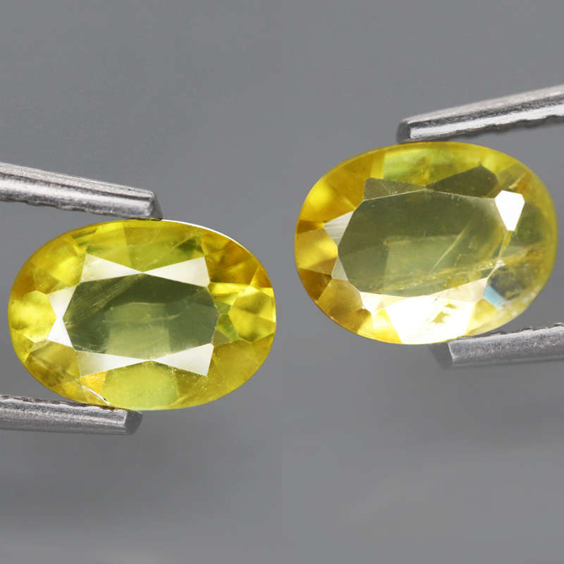 1.17Ct. Sphene Yellowish Green **Pair**Oval Madagascar Ravishing Colour Alluring!  Natural