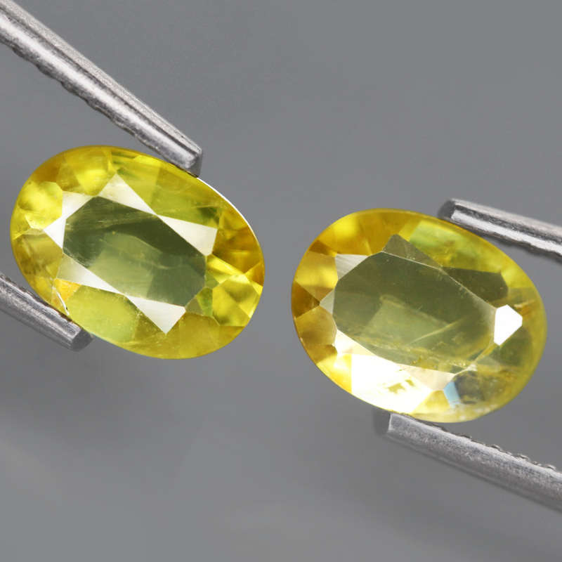 1.17Ct. Sphene Yellowish Green **Pair**Oval Madagascar Ravishing Colour Alluring!  Natural