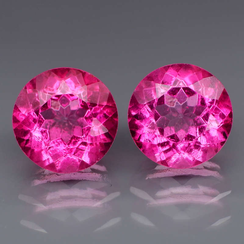 6.73Ct. Pink Topaz Brazil Round 9 mm.PAIR Beautiful Color Full Sparkling & CLEAN