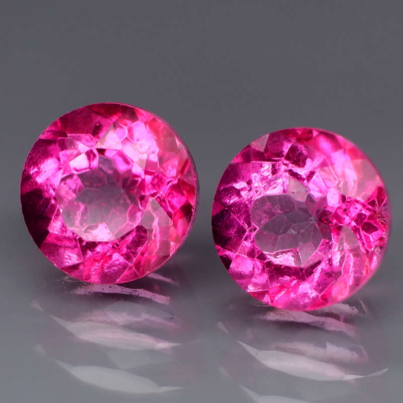 6.73Ct. Pink Topaz Brazil Round 9 mm.PAIR Beautiful Color Full Sparkling & CLEAN