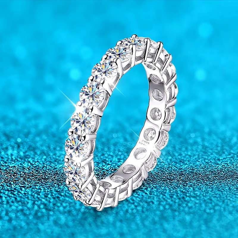 Serenity  Zircon D Color 3mm Row Ring   Silver Finger Ring