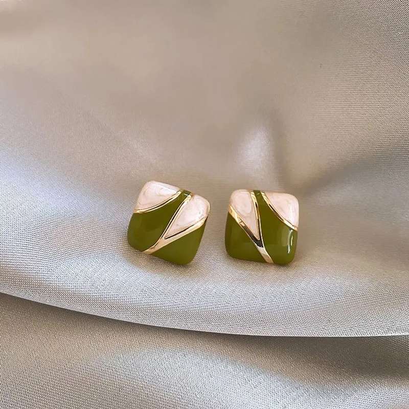 Square Dripping Oil  Alloy Ear Studs Women  Earrings