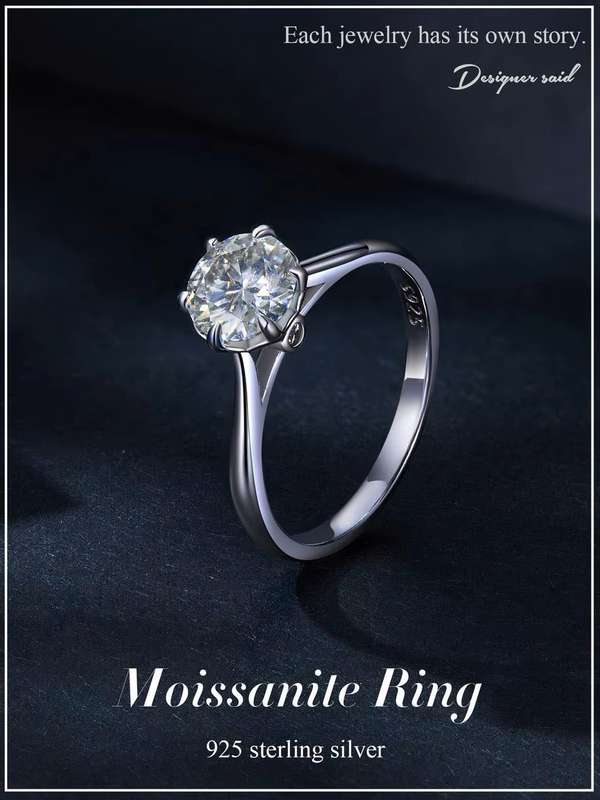 1.00 Carat Moissanite**GRA Certified**  VVSI/D Engagement Ring in Sterling Silver