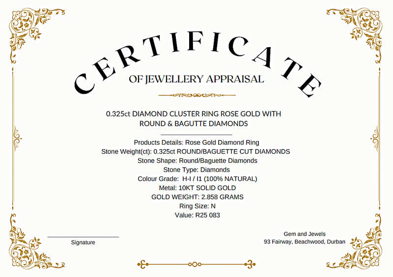 0.325ct DIAMOND CLUSTER  RING ROSE GOLD ROUND & BAGUTTE DIAMONDS**GORGEOUS DESIGNER PIECE**