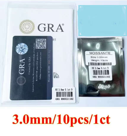 0.10Cts  MOISSANITE ROUND 3mm **GRA CERTIFIED**VVSI D 10PIECES