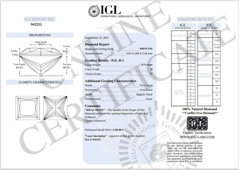 0.71Cts  DIAMOND PRINCESS CUT**CERTIFIED** SI1 NATURAL