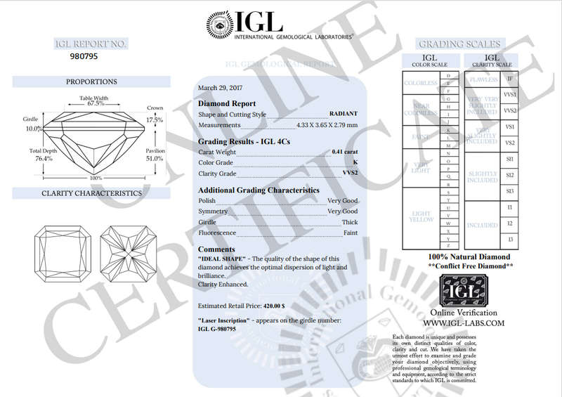 0.41cts Diamond Radiant Cut K/VVS2 **Certified**Fancy Yellow