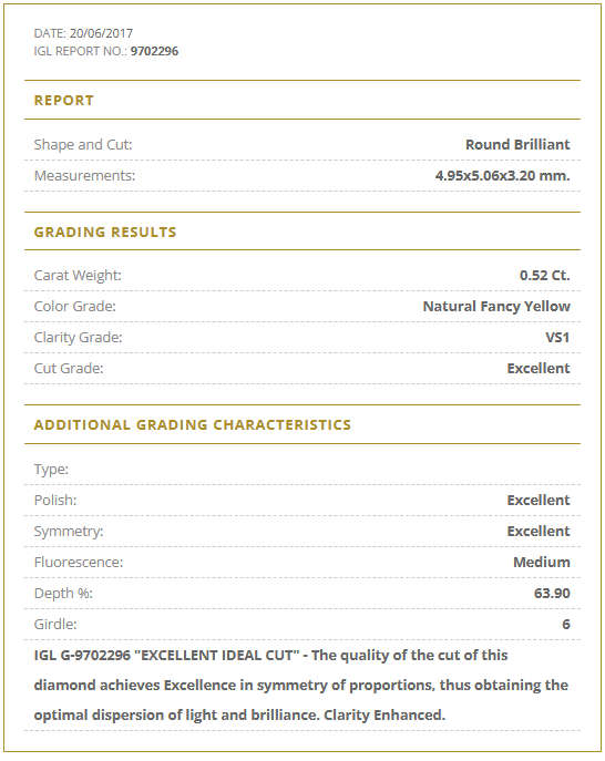 0.52cts Diamond Round Cut VS1 / Fancy Yellow**Certified**