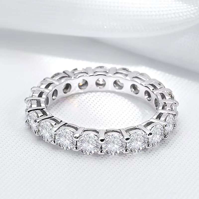 Serenity  Zircon D Color 3mm Row Ring   Silver Finger Ring