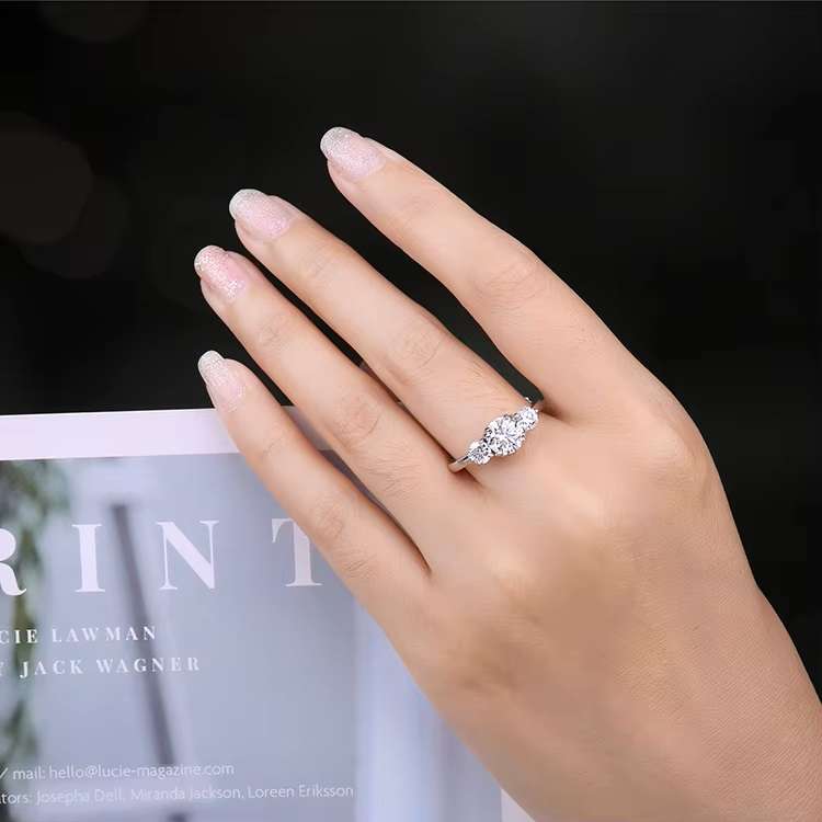 3.00 Carat Trilogy Moissanite Rose Gold  VVSI/D Engagement Ring **GRA Certified**