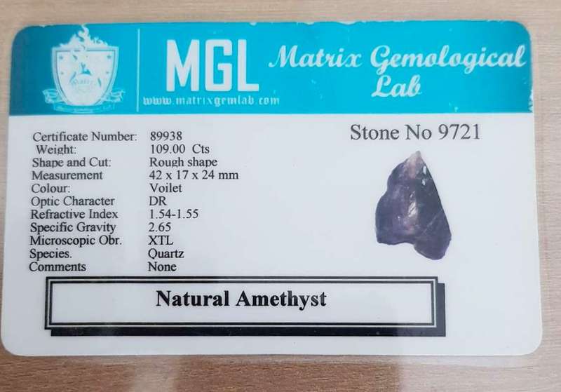 109Ct.  Amethyst Rough Purple  Natural Brazil