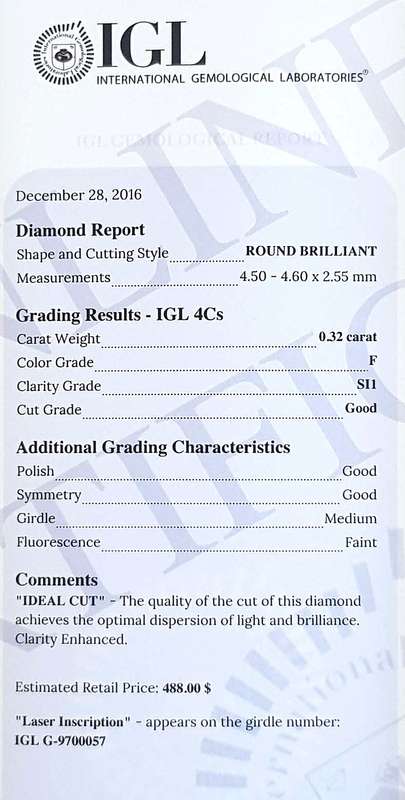 0.32Cts Diamond**Certified**  F/SI1 Natural Loose White Natural