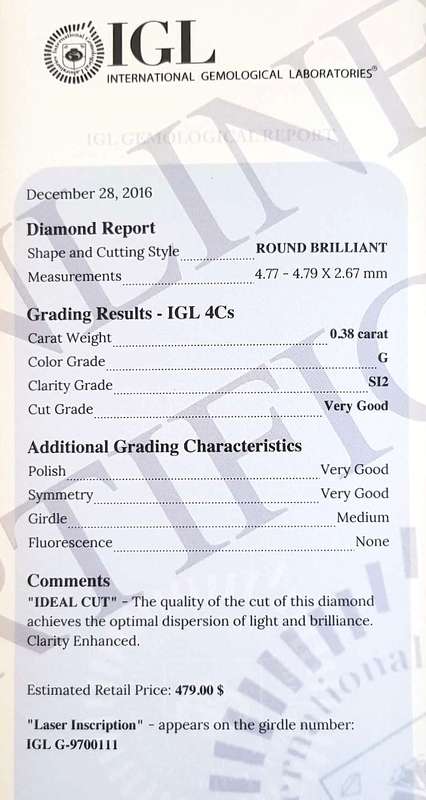 0.38Cts Diamond**Certified** G/SI2 Natural Loose White Cut Natural