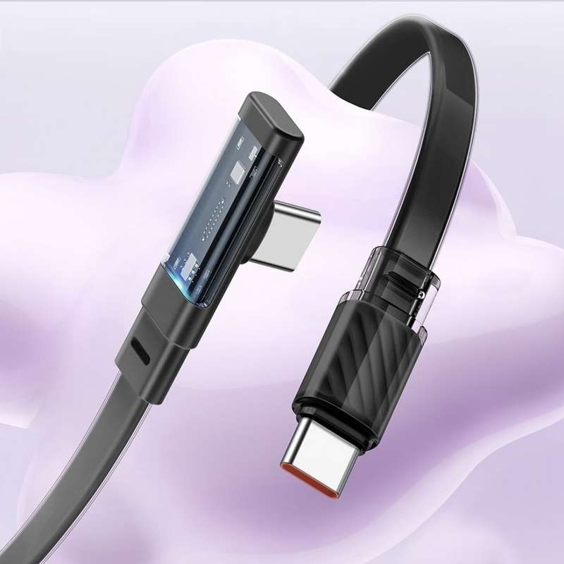 Mcdodo 65w USB C Type-C LED Fast Charging Cable 90 Degree Bend Flat Cable