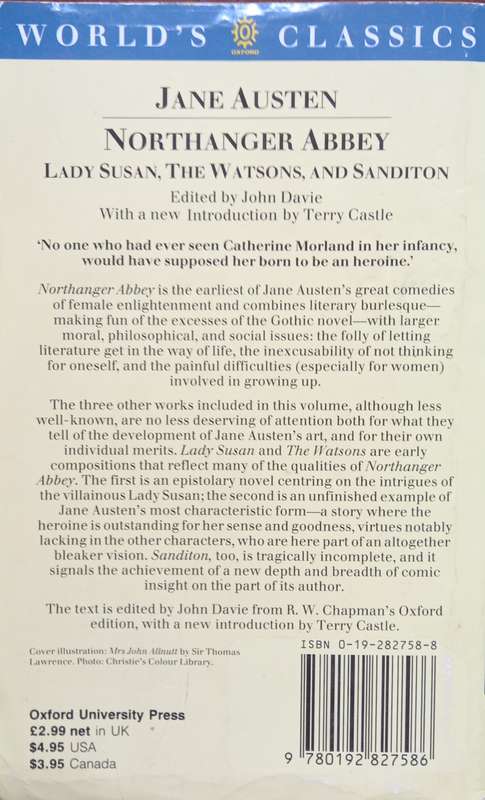 Jane Austen, Northanger Abbey etc.