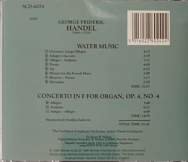 Handel: Water Music & Concerto for Organ, op. 4 no. 4