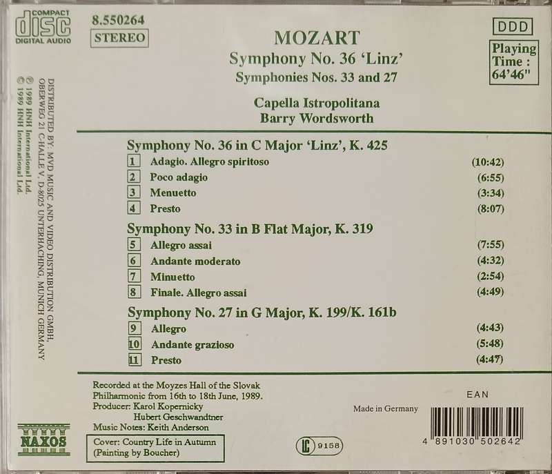 Mozart: Symphony no. 27, 33 & 36 ('Linz')